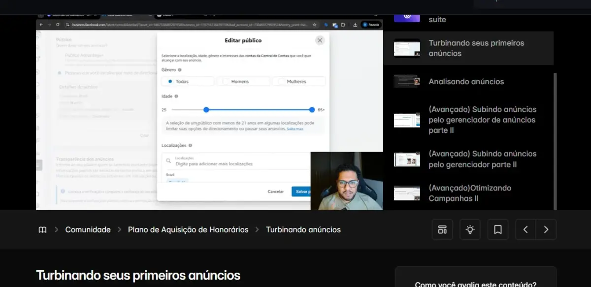 Aulas em vídeo ensinando a criar anúncios na prática