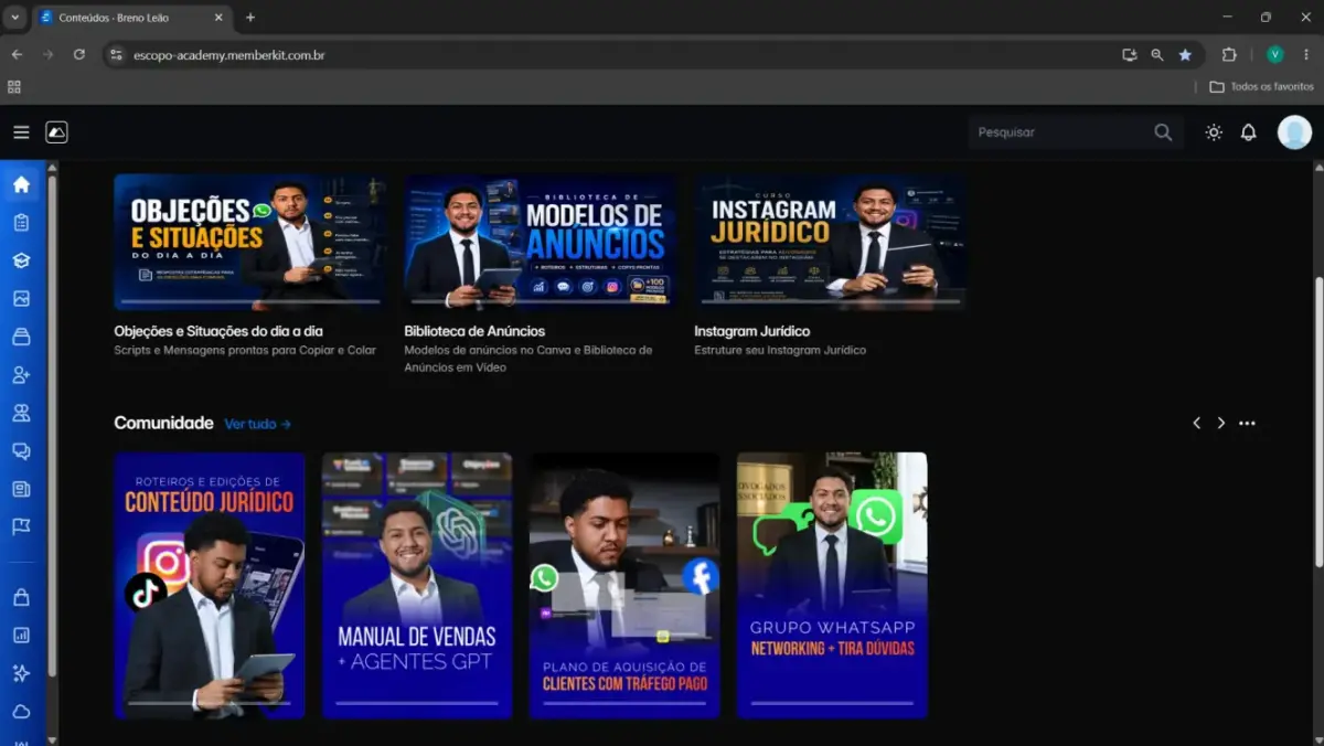 Prévia da área de membros premium da MemberKit