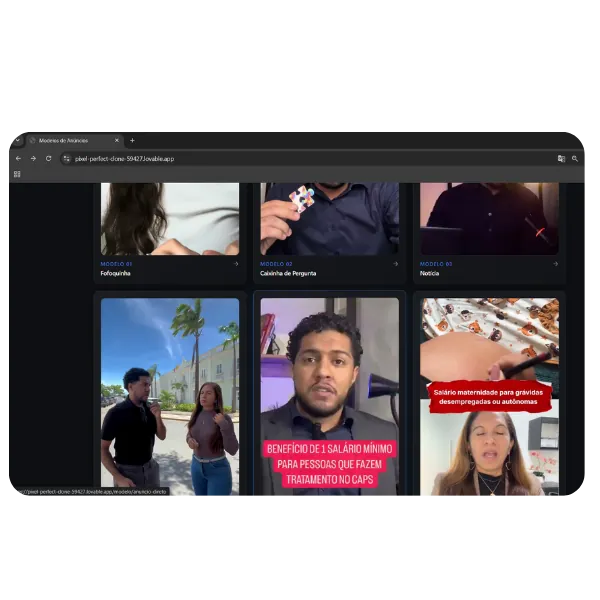 Prévia da biblioteca de modelos de anúncios em vídeo para advogados