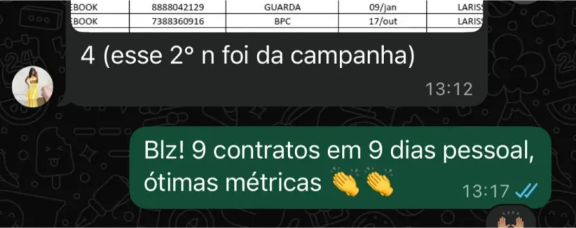 Print de WhatsApp: 9 contratos em 9 dias