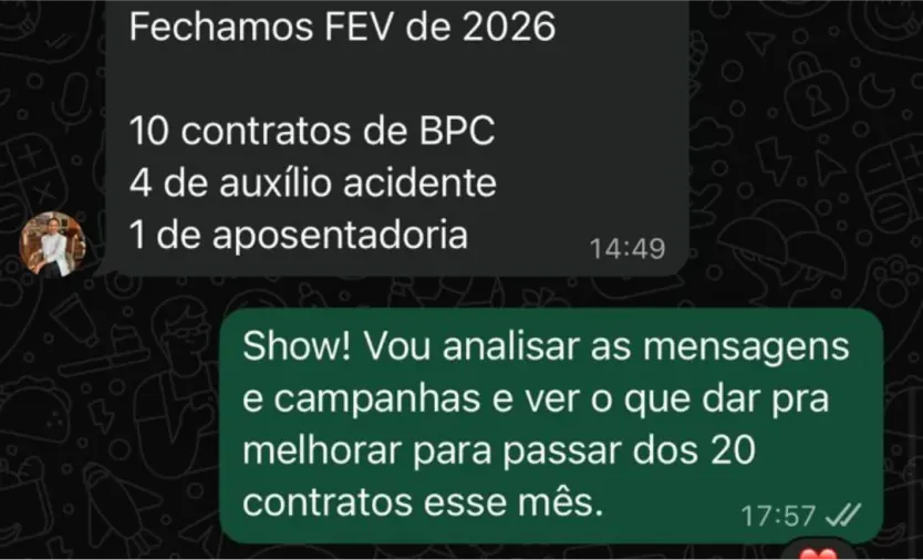 Print de WhatsApp: fechamento de fevereiro