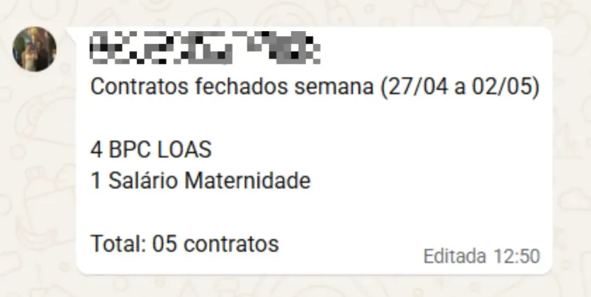 Print de WhatsApp: 5 contratos fechados na semana